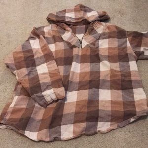 Pink, tan & brown plaid light weight hoodie